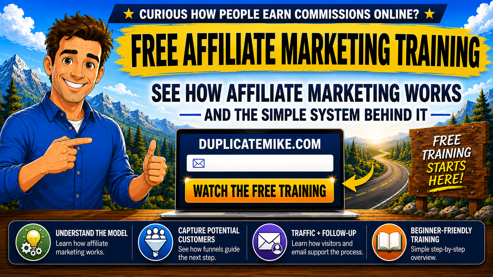 Free affiliate marketing training from DuplicateMike.com with a beginner-friendly overview of funnels, traffic, email follow-up, and offers.